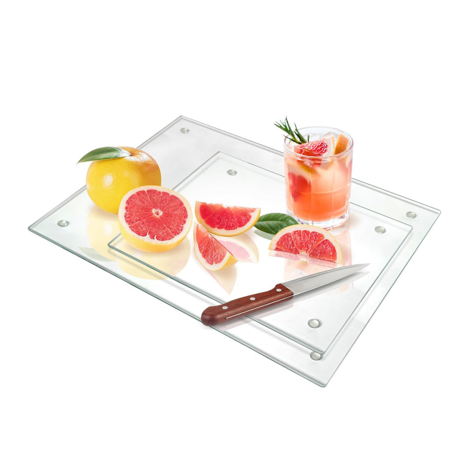 Seelenruhe tempered glass cutting board 16x12: clear surface ideal for precise slicing and durable prep