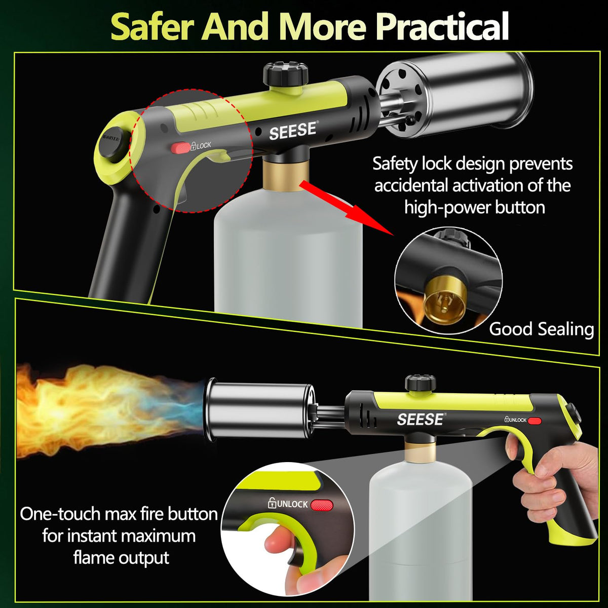 SEESE kitchen torch ideal for searing meat and dessert toppings.