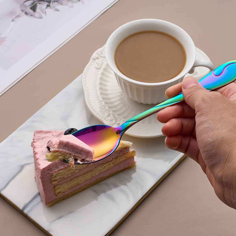 Seeshine rainbow spoon in stainless steel showing dishwasher-safe practicality and shine.