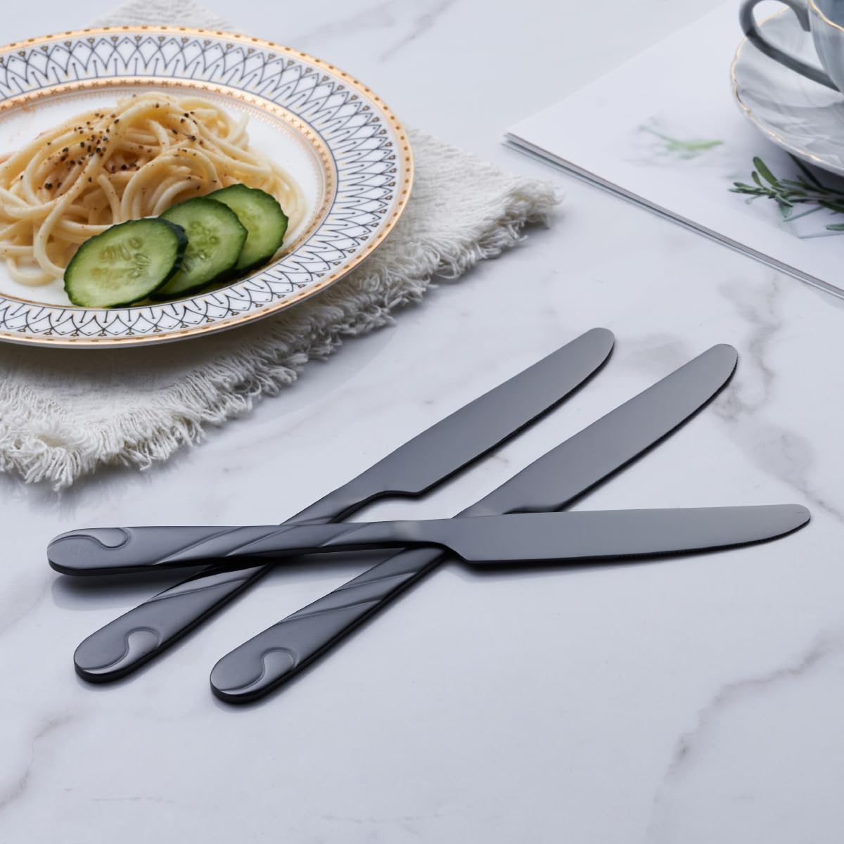 Seeshine black flatware dessert teaspoons with balanced weight for tea or treats.
