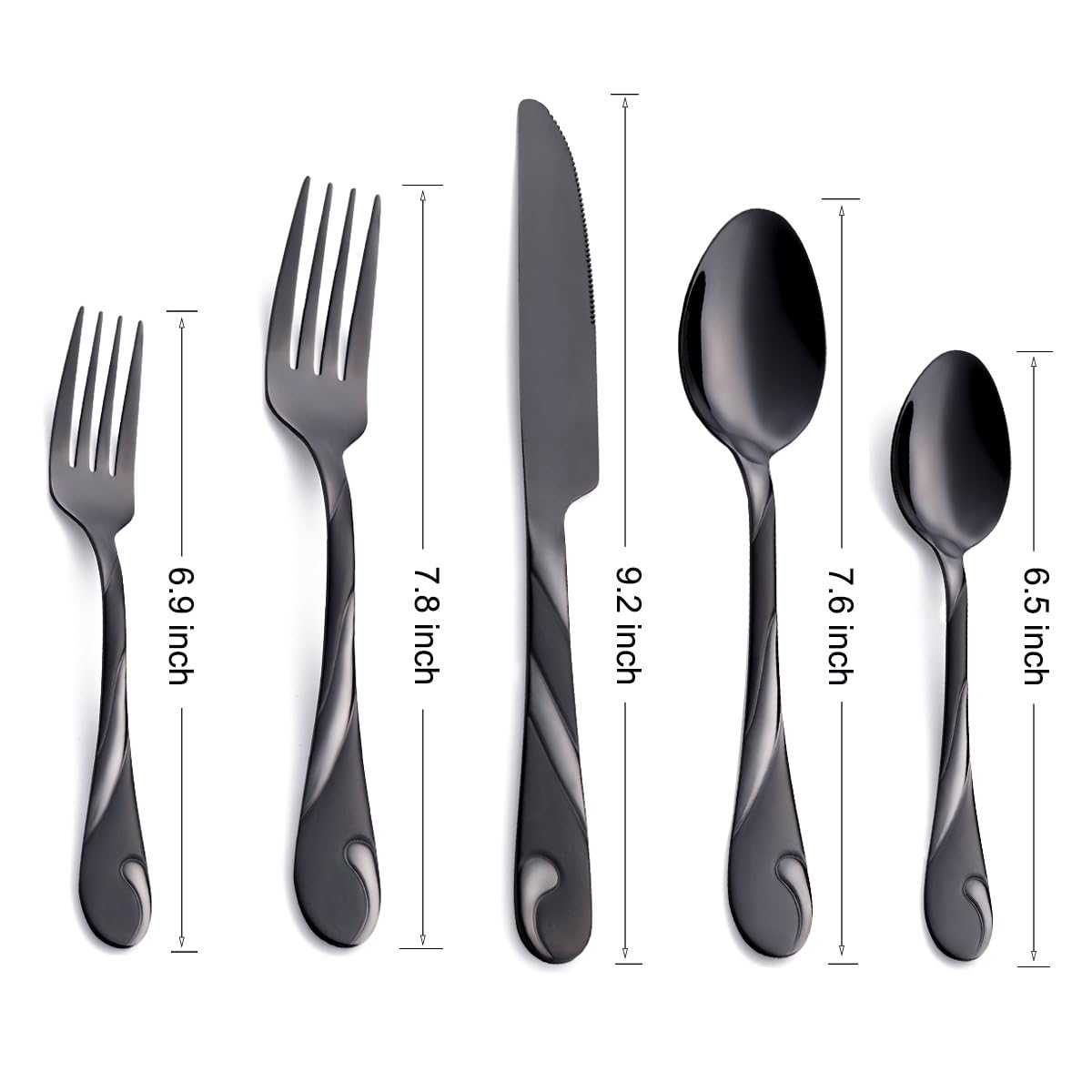 Seeshine black flatware dinner forks with smooth edges for comfortable use.