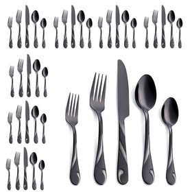 Seeshine black flatware dinner knives with a mirror finish for easy, stylish dining.
