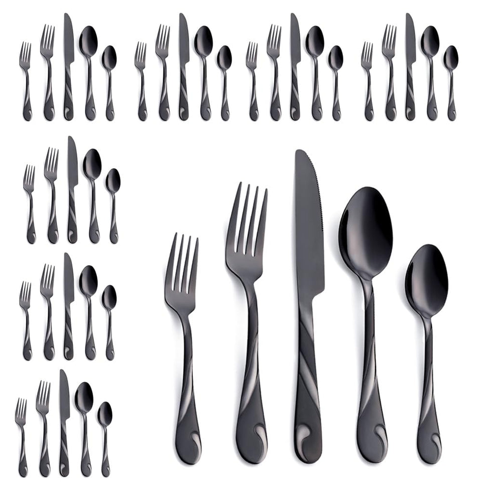 Seeshine black flatware dinner knives with a mirror finish for easy, stylish dining.