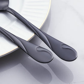 Seeshine black silverware set with dessert spoons for dessert-time elegance.
