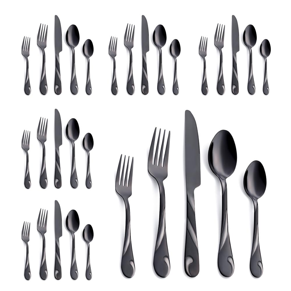 Seeshine black silverware set with dinner knives for a refined dining experience.