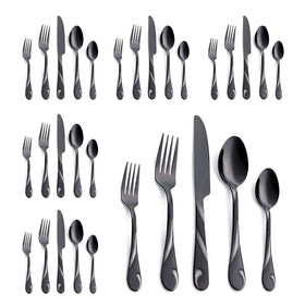 Seeshine black silverware set with dinner knives for a refined dining experience.