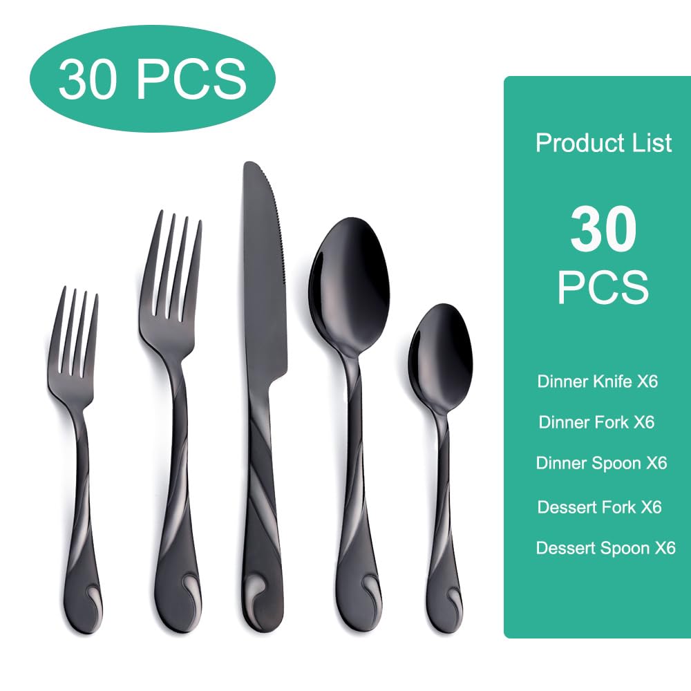 Seeshine black silverware set with dinner spoons for smooth, everyday meals.