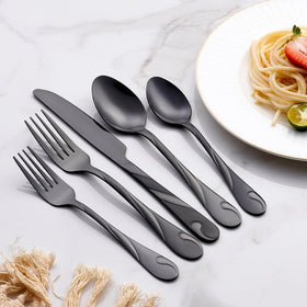Seeshine black silverware set with salad forks for versatile serving.