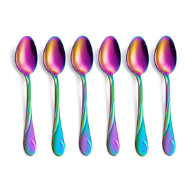 Seeshine rainbow dessert spoons viewed from above in a six-piece set for everyday elegance.