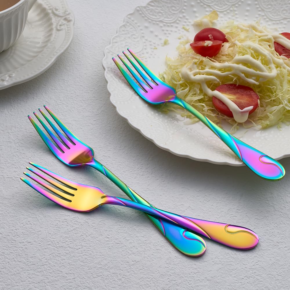 Seeshine rainbow forks on a dinner setting for festive occasions.
