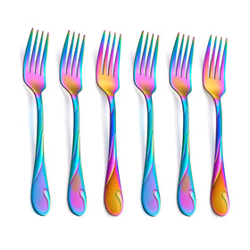 Seeshine rainbow salad forks 6pc on table, vibrant finish for everyday dining.