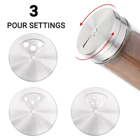 Segarty three pack 3oz spice jars with adjustable pour holes.