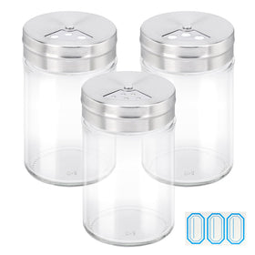 Segarty 3oz glass spice jars with stainless steel flow top show adjustable pour holes for precise seasoning.