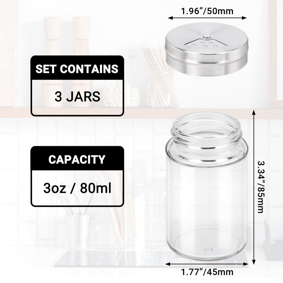 Segarty spice jars transparent glass let you see spices and know when refilling is due.