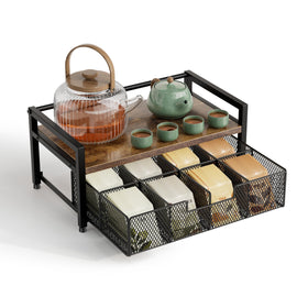 Segtenant tea bag organizer with drawer front view showing organized counter space