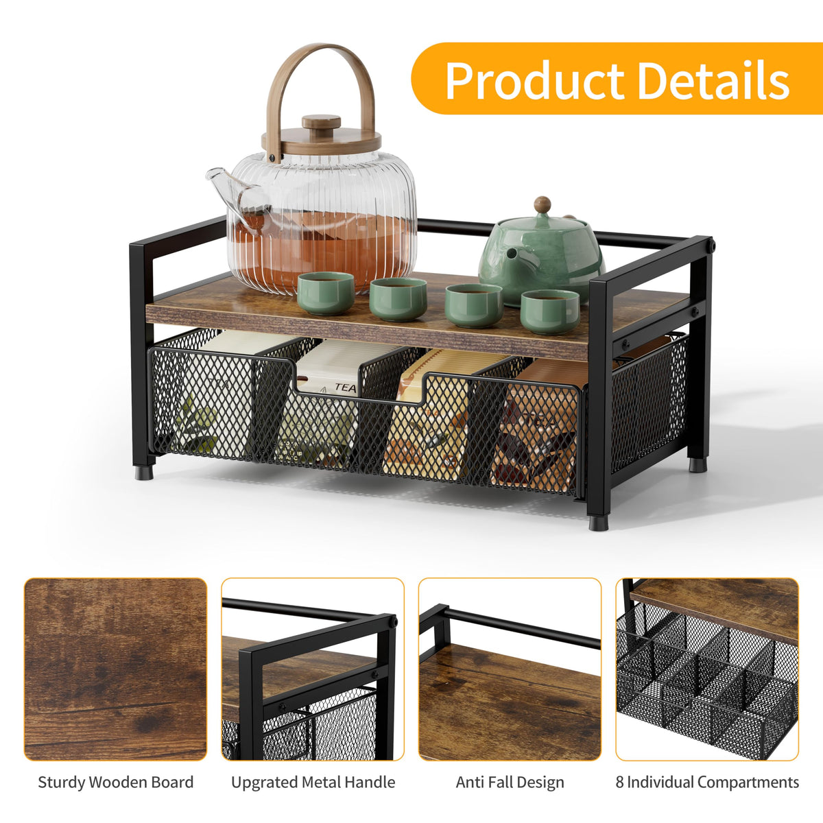 Segtenant tea bag organizer drawer open for easy access to tea bags