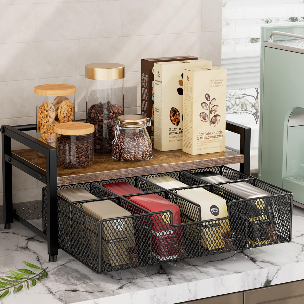 Segtenant tea bag organizer with rustic finish to complement decor