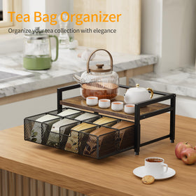 Segtenant tea bar organizer showcasing sturdy wood and metal construction for durability