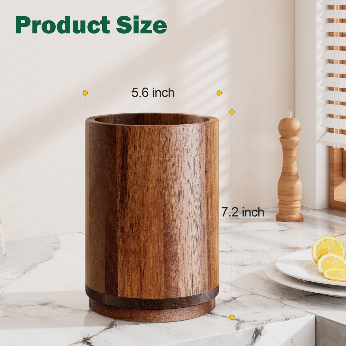 Segtenant acacia wood utensil holder highlights natural grain and lasting stability.