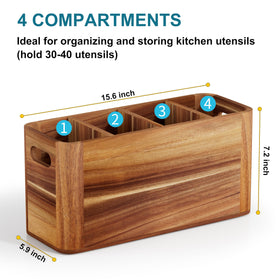 Segtenant acacia wood utensil holder side view shows sturdy natural grain.