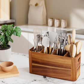 Segtenant acacia wood finish complements rustic and modern kitchen styles.