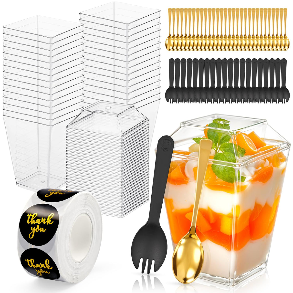 SEIION 111 Pcs 5oz clear dessert cups with lids and spoons for party prep