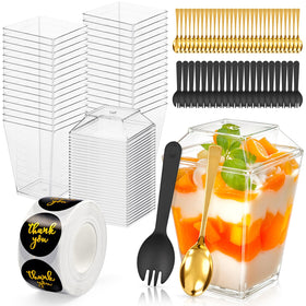 SEIION 111 Pcs 5oz clear dessert cups with lids and spoons for party prep