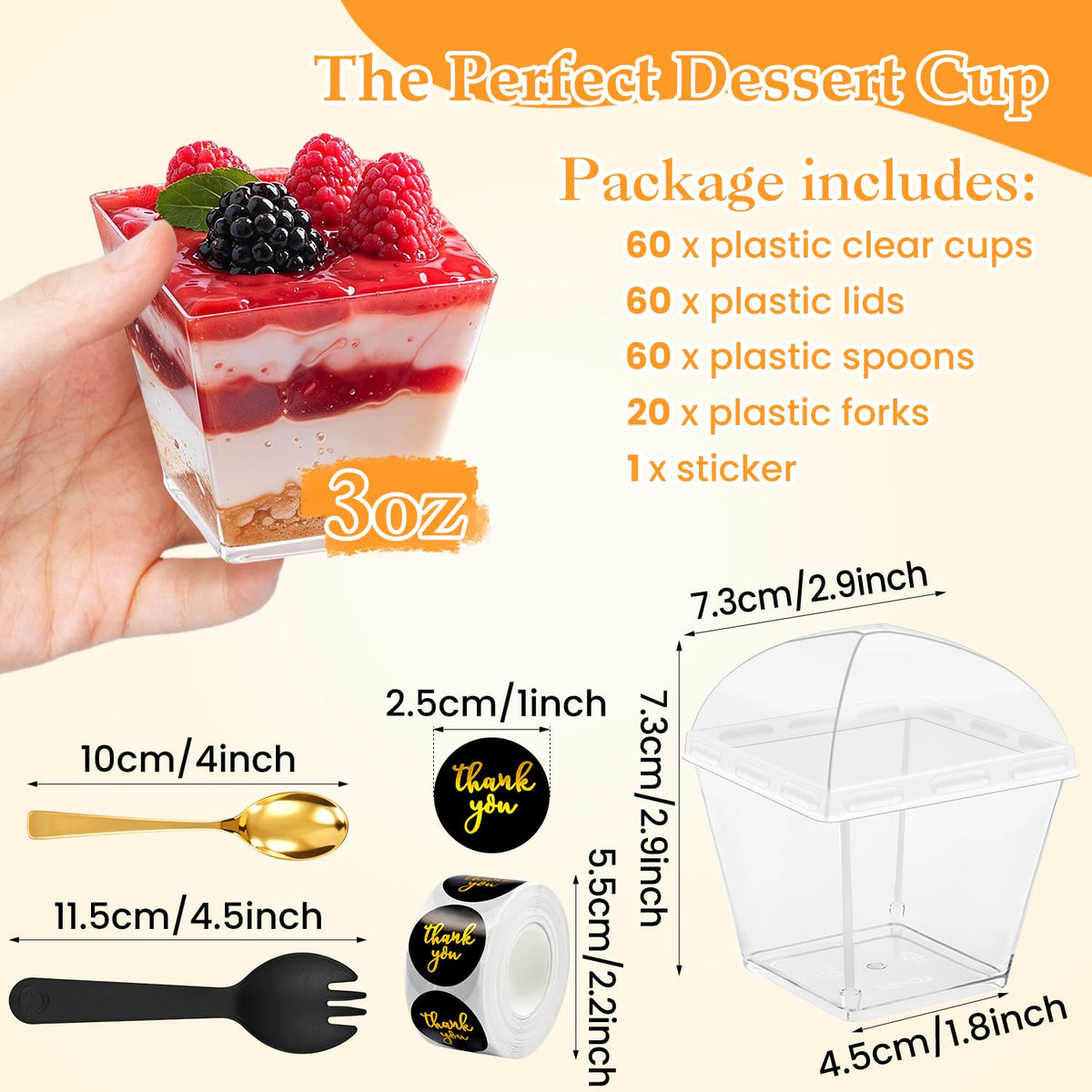 SEIION 3oz clear parfait cups with lids ideal for layered desserts.