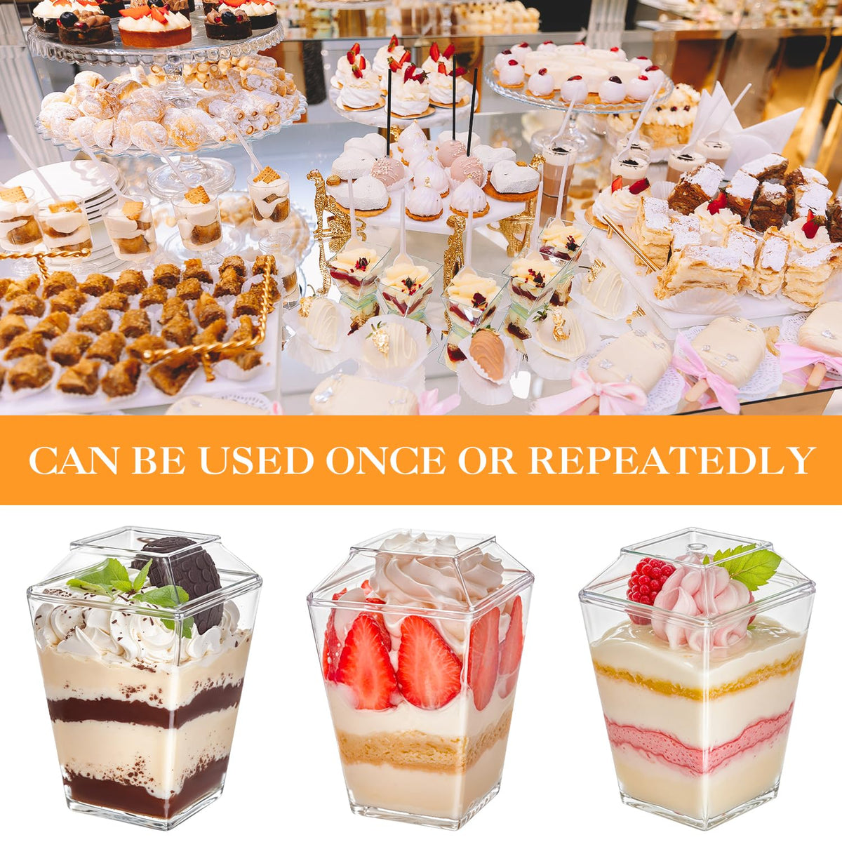 SEIION party dessert cups displayed on table for celebrations