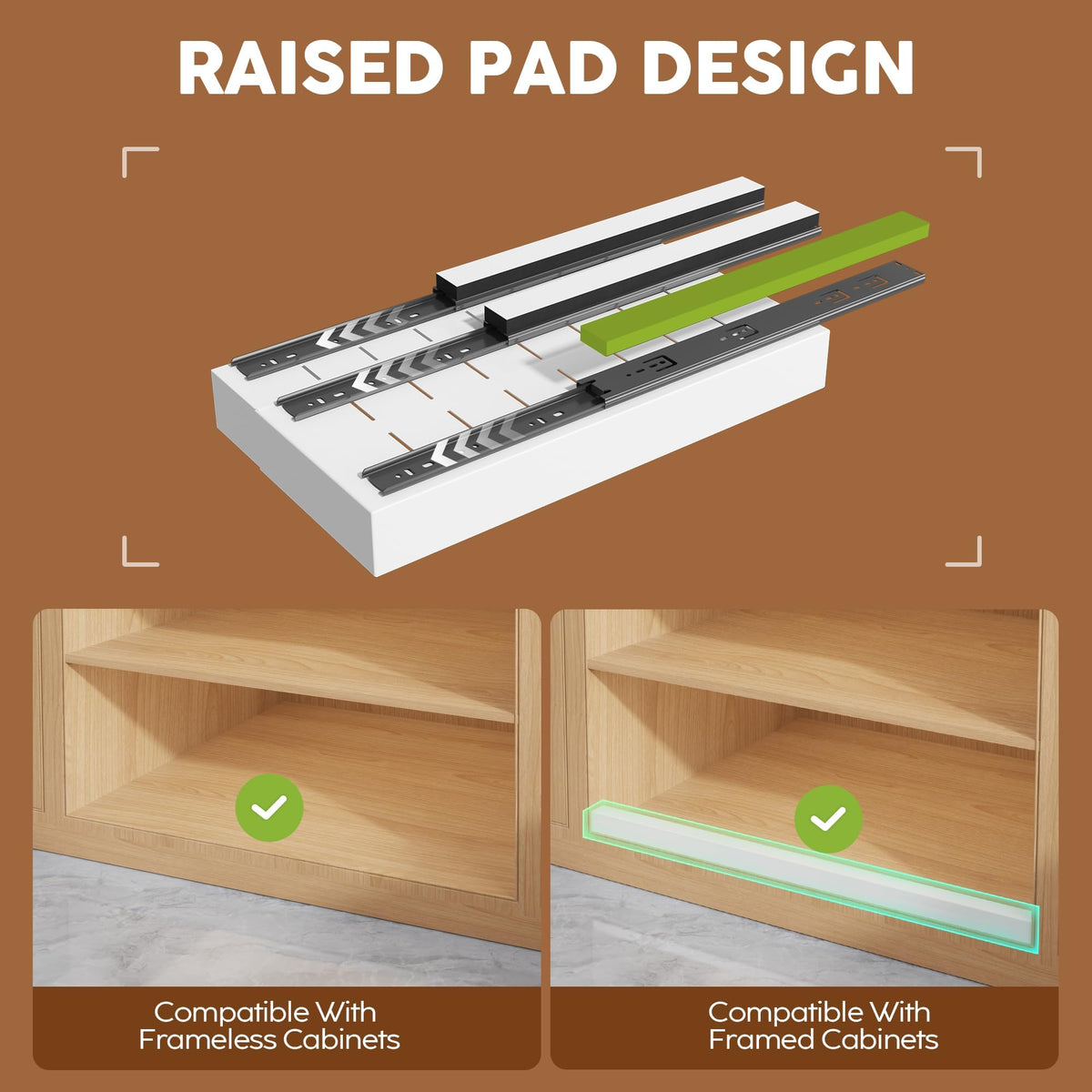Seinloes adhesive raising pads enabling snag-free, tool-free setup
