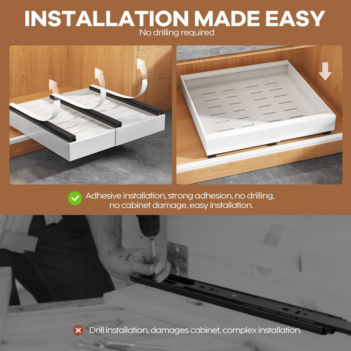 Seinloes heavy-duty metal rails support cookware with durable rolling performance.