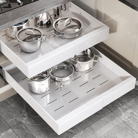Seinloes pull-out cabinet organizer in white for easy 22-inch cabinet access.