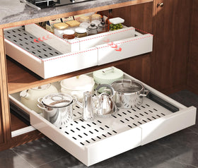 Seinloes pull-out cabinet organizer extendable width for easy back item access
