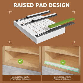 Seinloes raising pad feature supports framed cabinets to prevent door interference