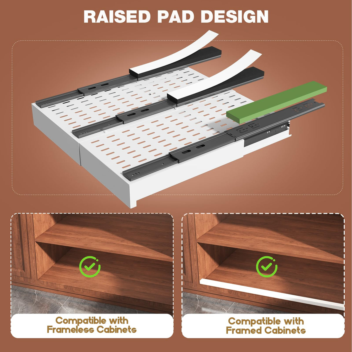 Seinloes slide-out drawer with heavy-duty rails for stability