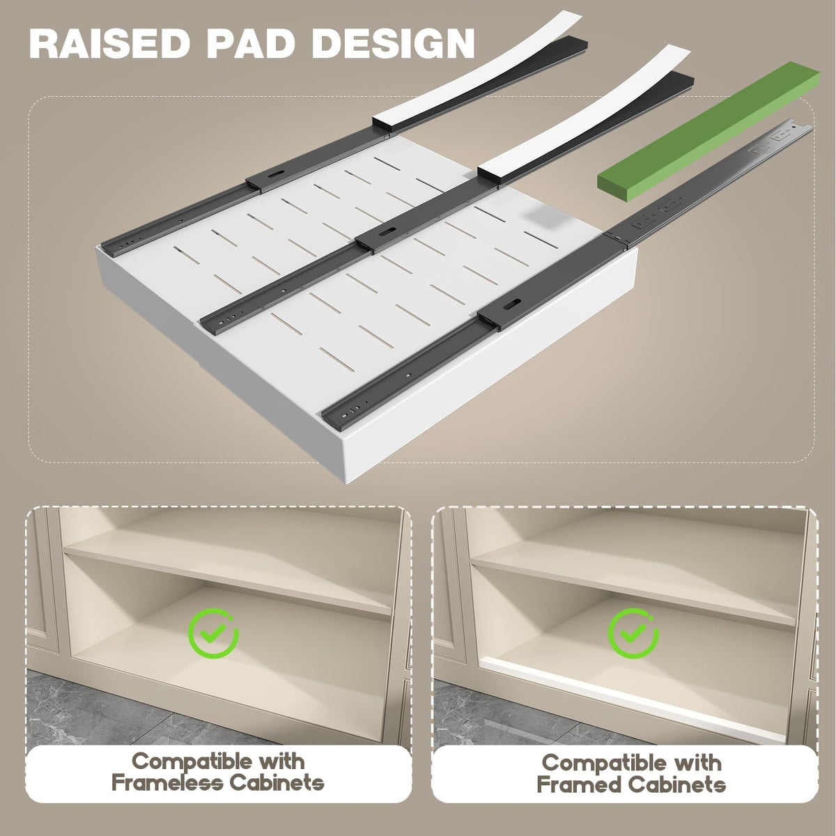 Seinloes three-slide rails enable full-extension reach to back shelves.