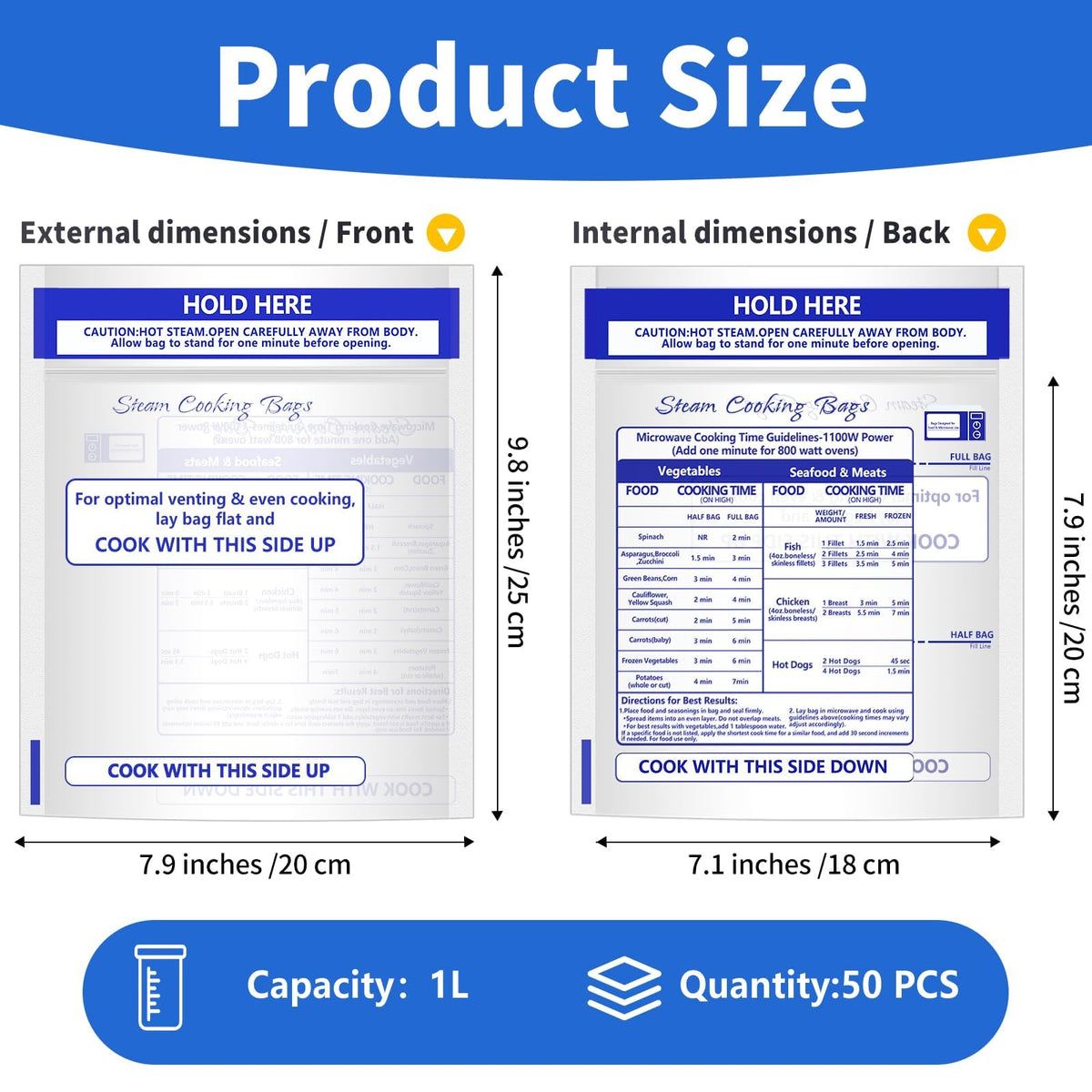 Sel Natural microwave steam bags with printed cooking times for easy timing.