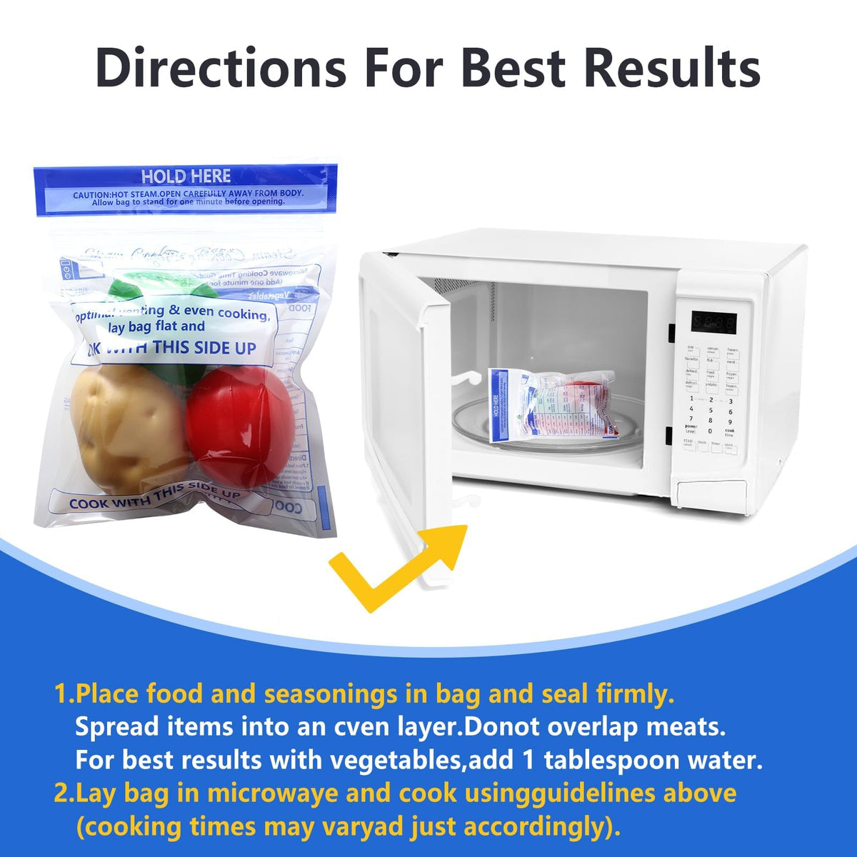 Frozen vegetables placed in Sel Natural steam bag for convenient reheating.
