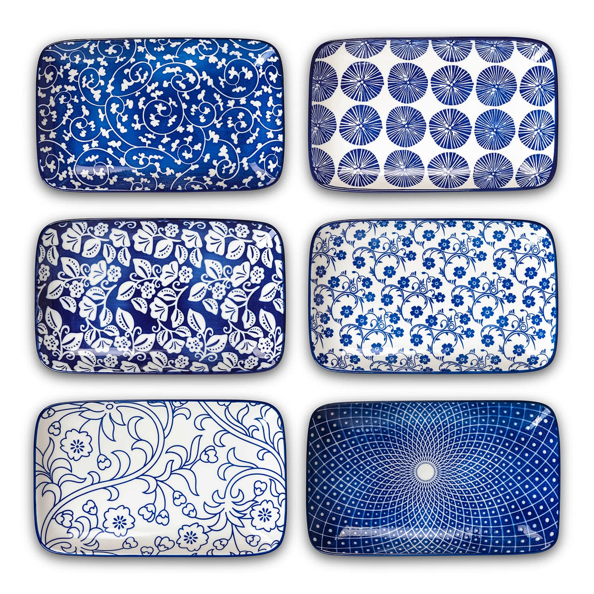 Selamica 8-inch rectangular plates in vintage blue for elegant appetizers