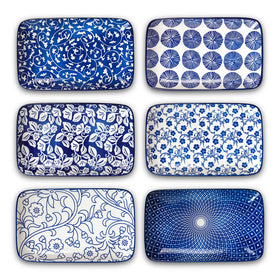 Selamica 8-inch rectangular plates in vintage blue for elegant appetizers