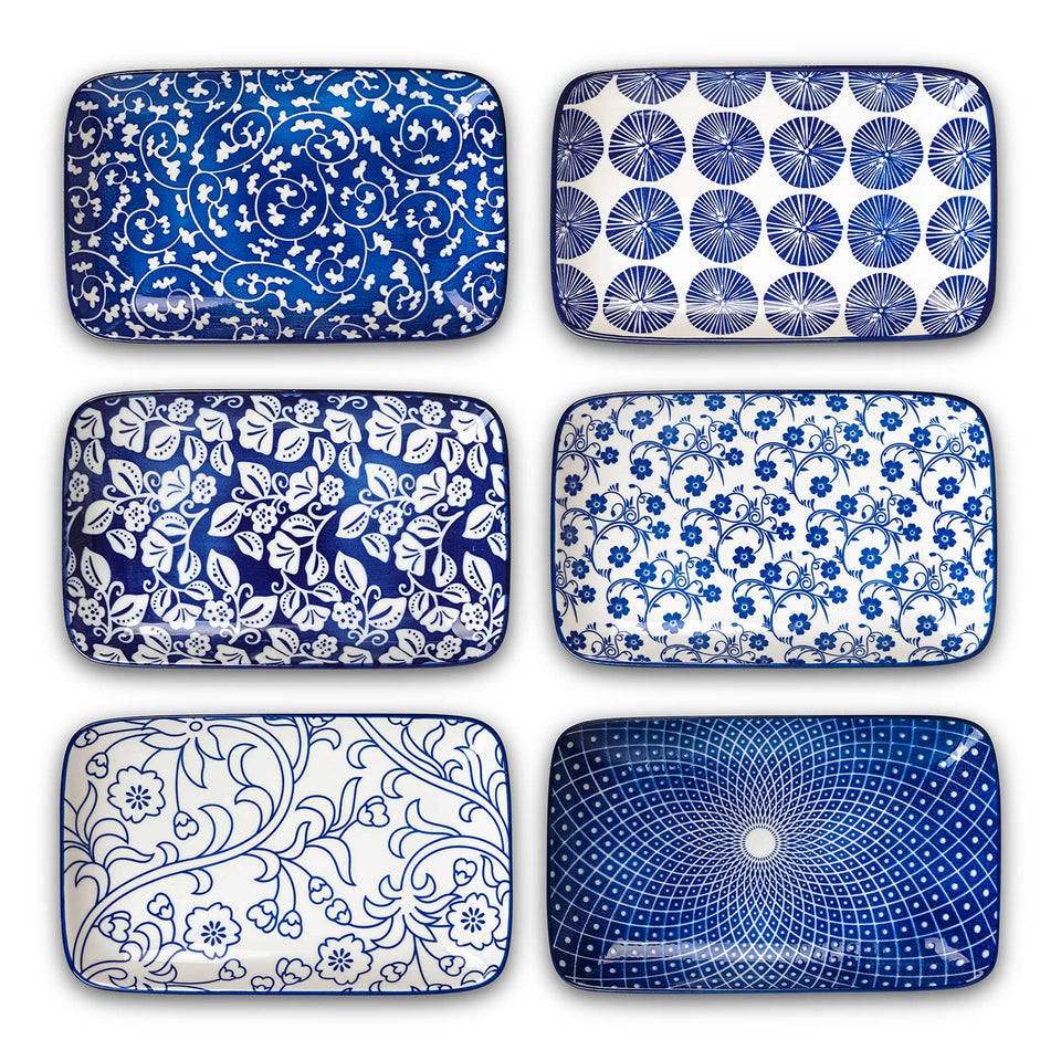 Selamica 8-inch rectangular plates in vintage blue for elegant appetizers