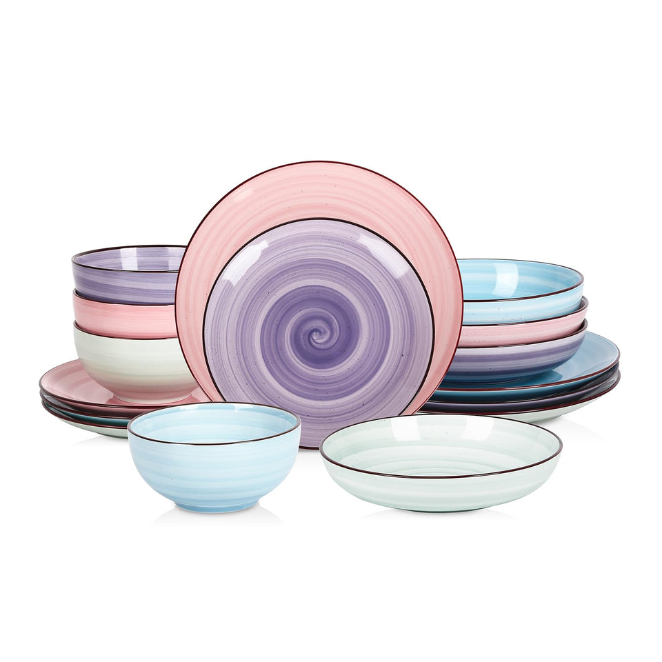 Selamica 16-piece dinnerware for four, gradient colors for everyday meals.