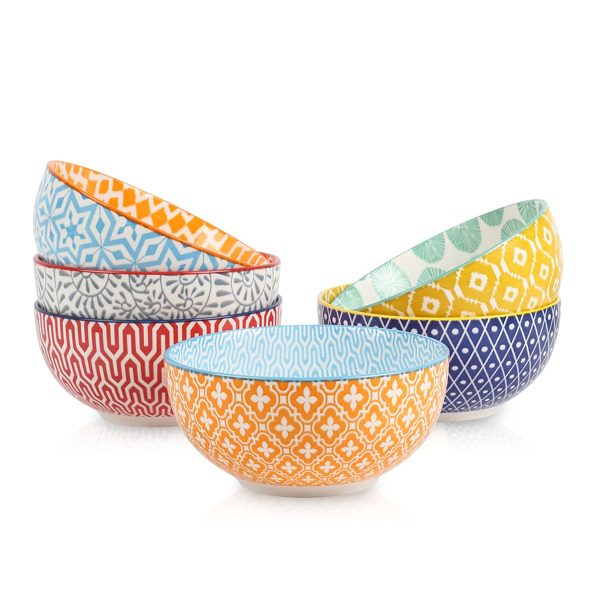 Selamica ceramic cereal bowls set of 6 with 24oz capacity and colorful interior patterns for daily meals