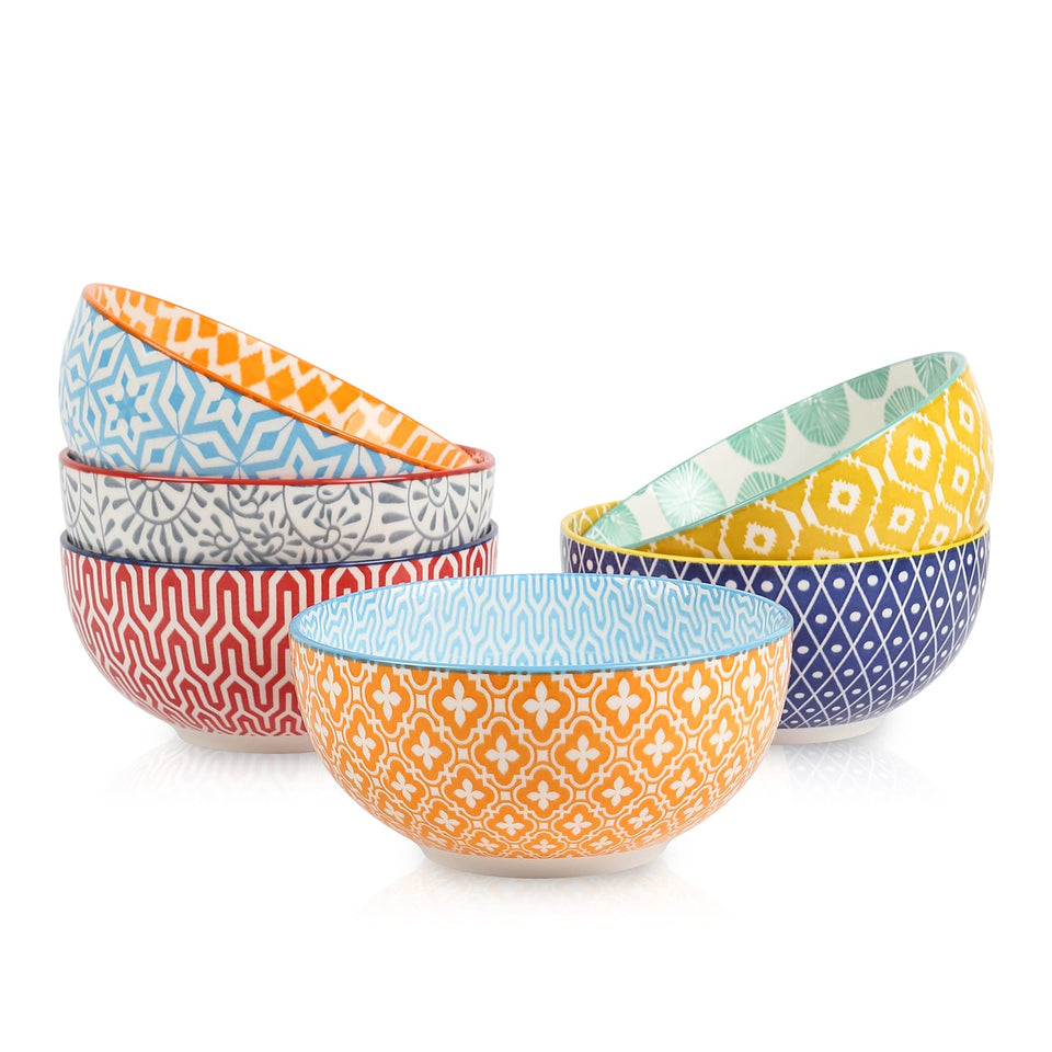 Selamica ceramic cereal bowls set of 6 with 24oz capacity and colorful interior patterns for daily meals