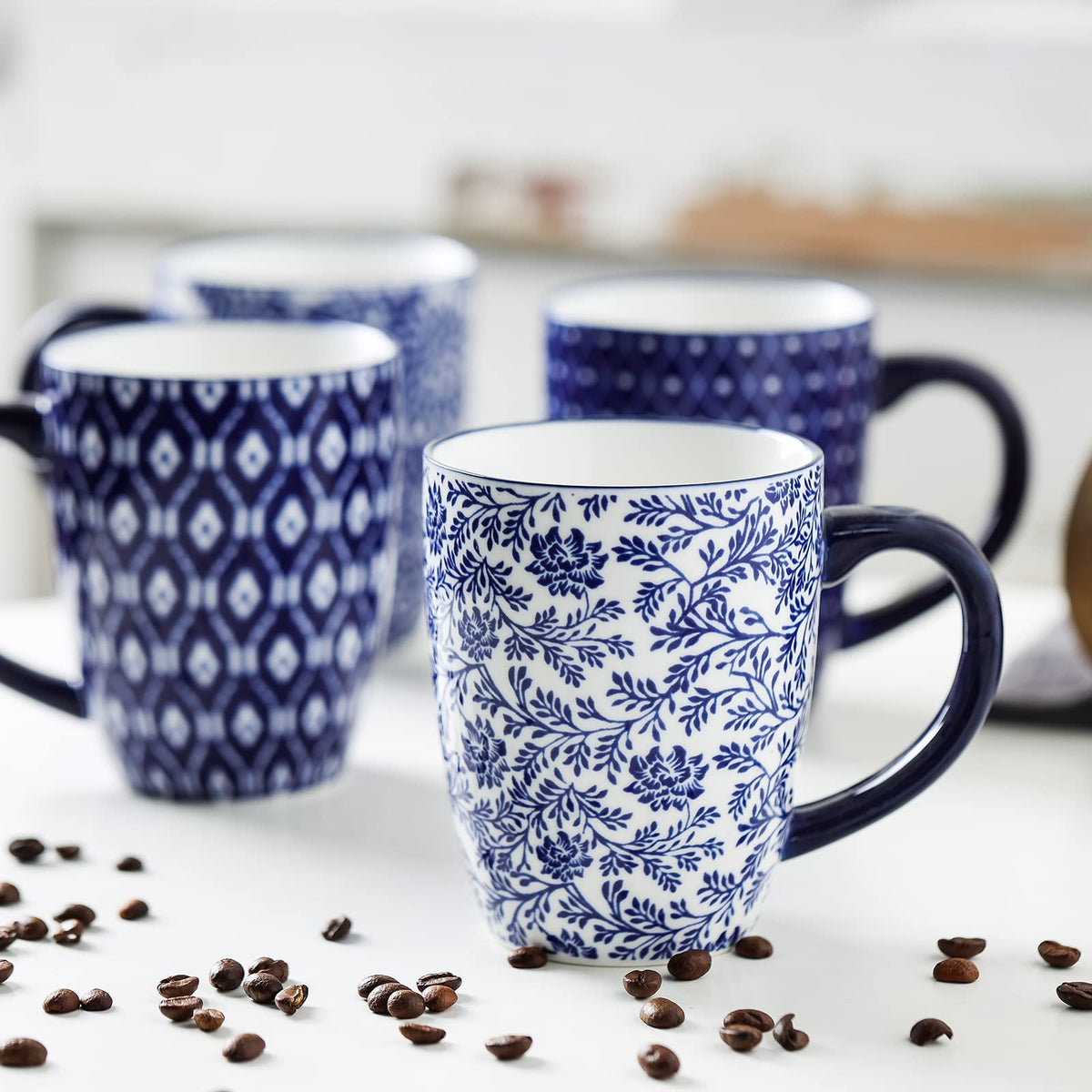 Selamica coffee mug in use with hot beverage and comfortable handle.