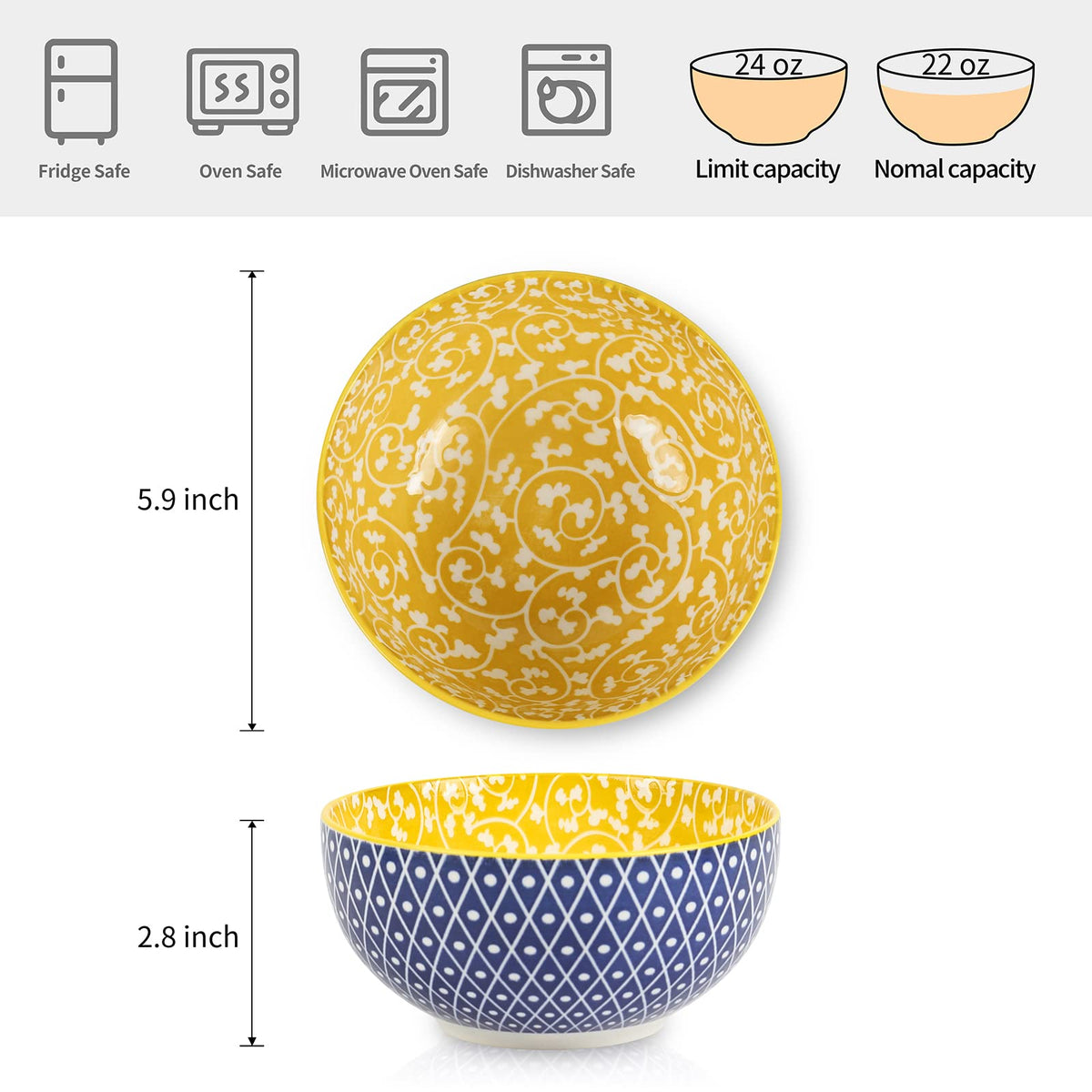 Selamica deep soup bowls showing interior patterns ideal for soups and hot dishes