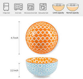 Inside and outside colorful patterns on Selamica bowls enhancing dessert presentation