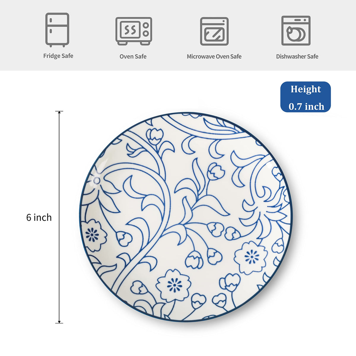 Selamica six-inch plate with blue glaze, perfect for snacks and appetizers