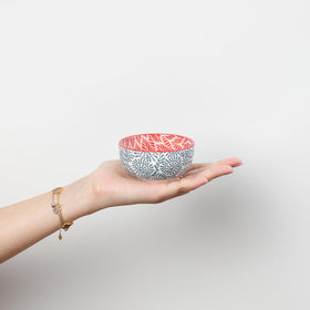 Selamica dipping bowls blue pattern inside and outside for elegant dips and condiments.