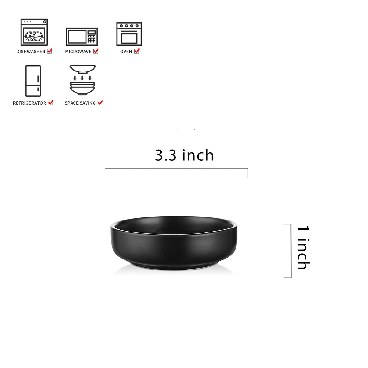 Selamica dipping bowls compact size with wide bottom for stable serving on a board.